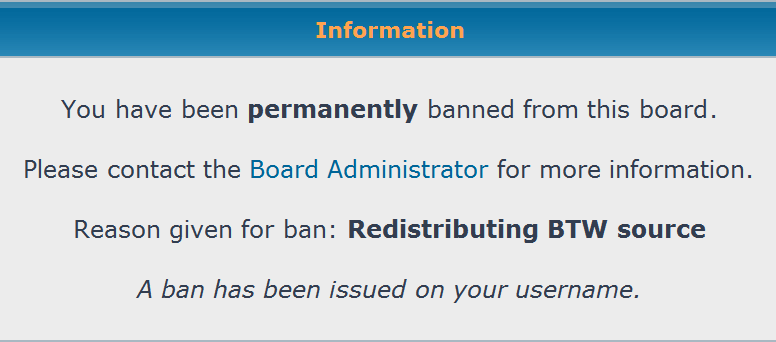 BTW forum ban